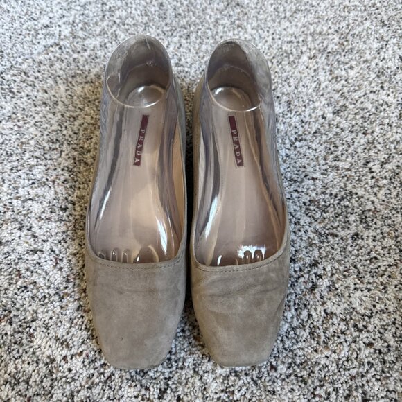 Prada Shoes Wedge Hidden Heel Women’s Size US 9/ EU 39 Taupe Classic Square Toe - Picture 3 of 13
